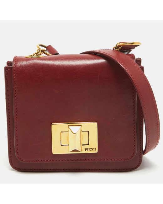 Emilio Pucci Red Leather Trunlock Flap Crossbody Bag