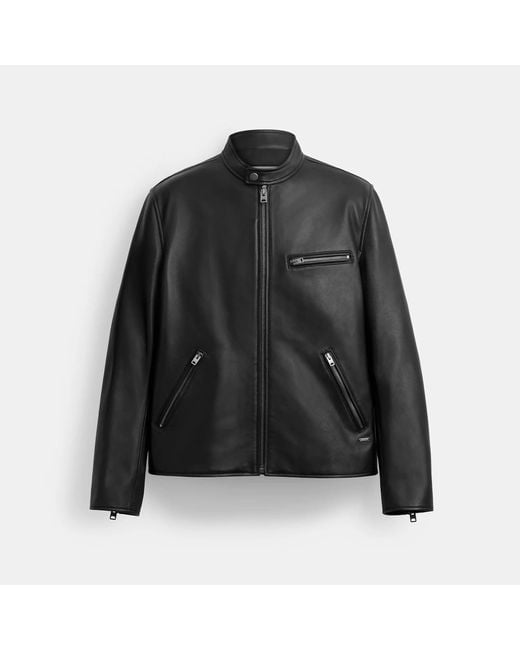 COACH Men's Black Leather Racer Jacket