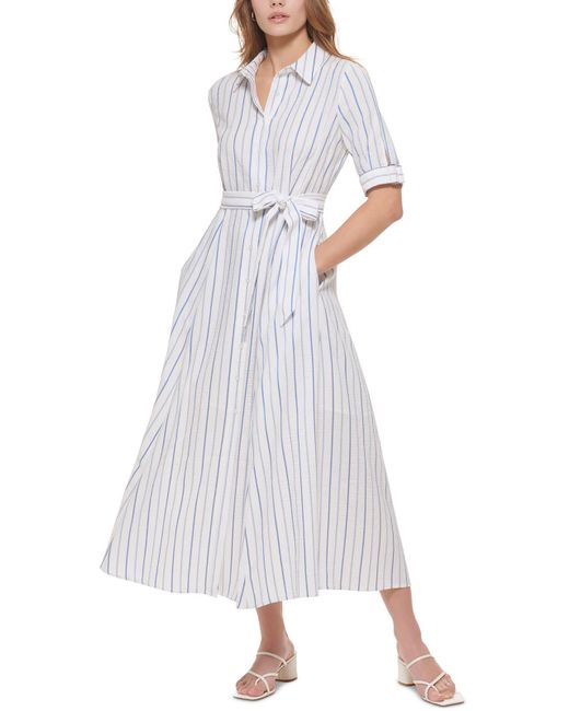Calvin Klein White Striped Long Shirtdress