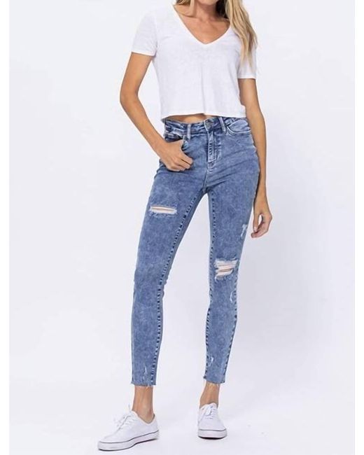 Judy Blue Blue Hi-Rise Acid Wash Destroyed Skinny Jeans