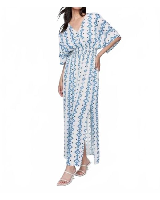 Charlie b Blue Printed Dolman Sleeve Maxi Dress With Side Slits