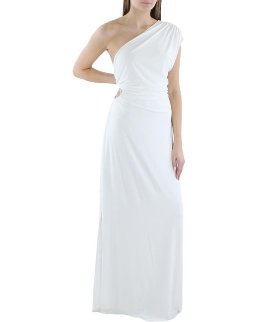 BCBGMAXAZRIA White One Shoulder Cut-out Evening Dress