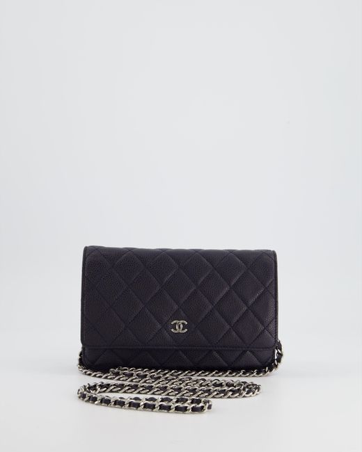 Chanel Blue Caviar Wallet On Chain Bag With Silver Hardware