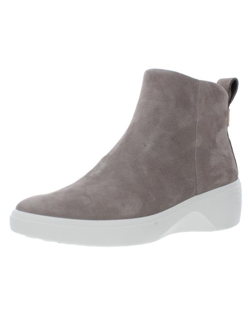 Ecco Gray Soft 7 Zip Leather Ankle Wedge Boots