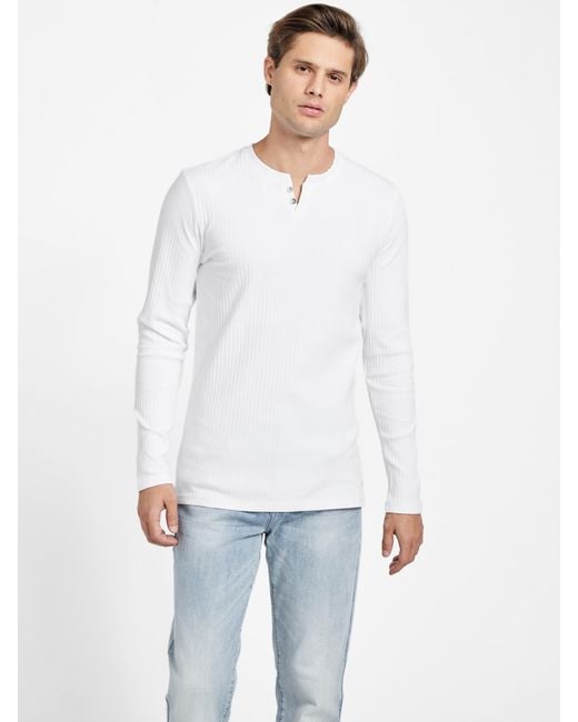 Guess White Todd Long-Sleeve Henley for men