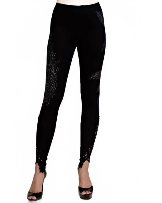 Vocal Apparel Black Vocal Leaf Print Rhinestone Leggings