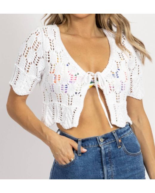 emory park White Crochet Front Tied Crop Top