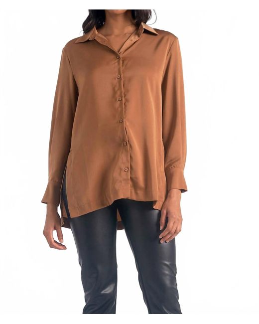 Elan Brown Button Down High Slit Blouse