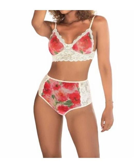MAPALE Red Flora Blanc Two Piece Bra Set