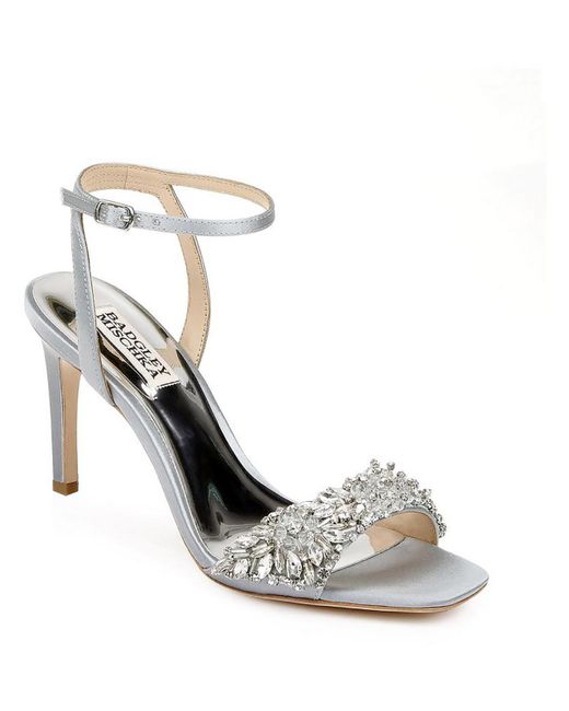 Badgley Mischka Natural Rider Faux Leather Jeweled Heels