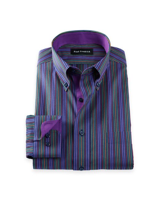 slim fit dress slacks Non-Iron Cotton Stripe Dress Shirt with Contrast Trim