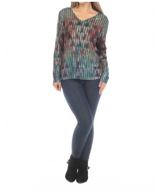 KAMENA Blue Long Sleeve Pattern Top