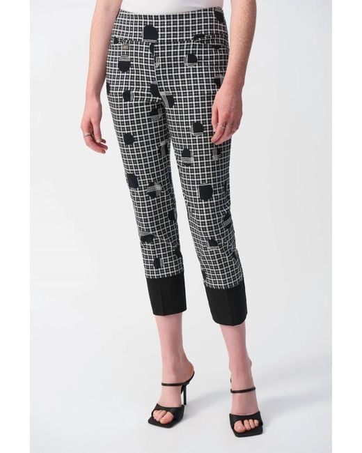 Joseph Ribkoff Black Plaid And Dot Print Cropped Pants