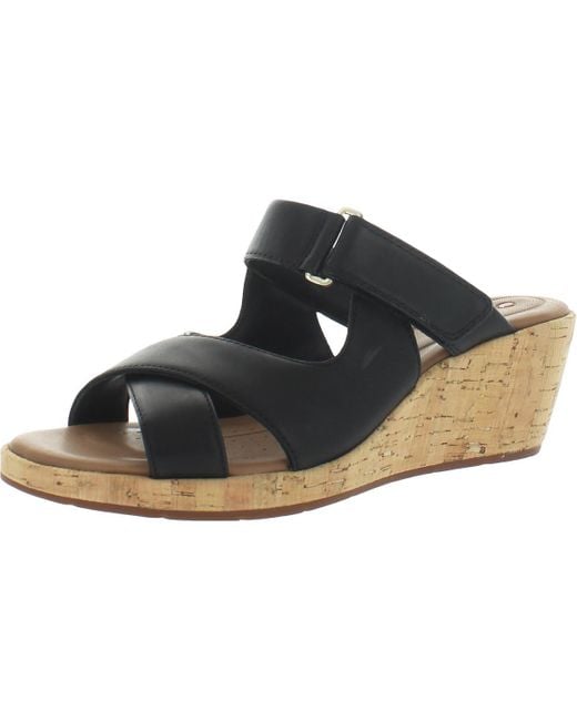 Clarks Black Un Plaza Leather Slip On Slide Sandals