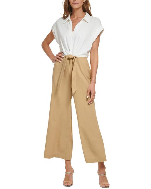 DKNY Natural Collared Tie Front Jumpsuit