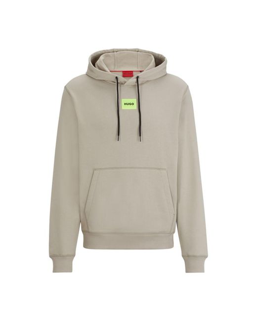 HUGO Gray Cotton-terry Hoodie With Logo Label for men