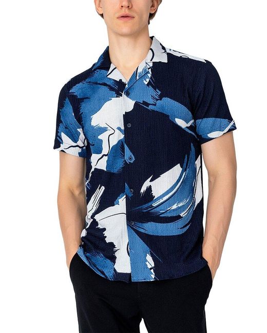 Ron Tomson Blue Short Sleeve Allover Print Shirt for men