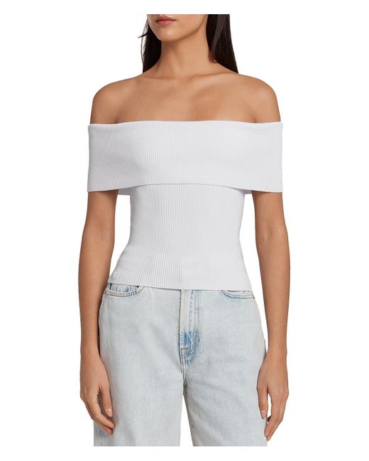 7 For All Mankind White Ribbed Sleeveless Off The Shoulder