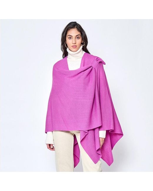 TRUEDAMES Purple Shoulder Strap Solid Ruana Poncho
