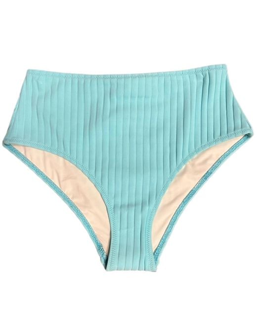 Solid & Striped Blue Ribbed High Waisted Bikini Bottom