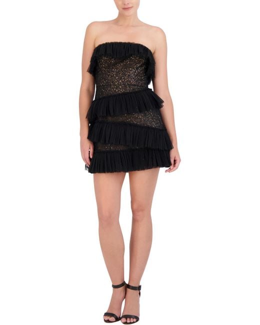 BCBGMAXAZRIA Lace Tiered Cocktail And Party Dress in Black | Lyst