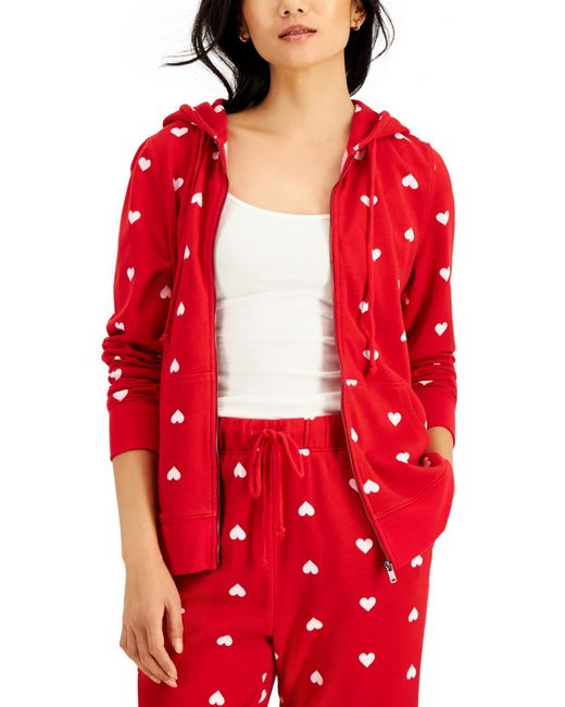 Style & Co. Red Printed Zip Up Hooded Sweatshirt