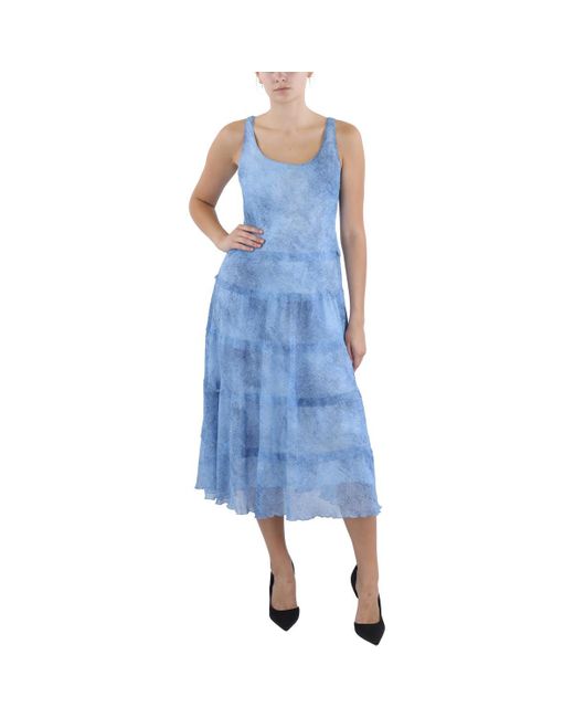 Jones New York Blue Petites Printed Chiffon Midi Dress