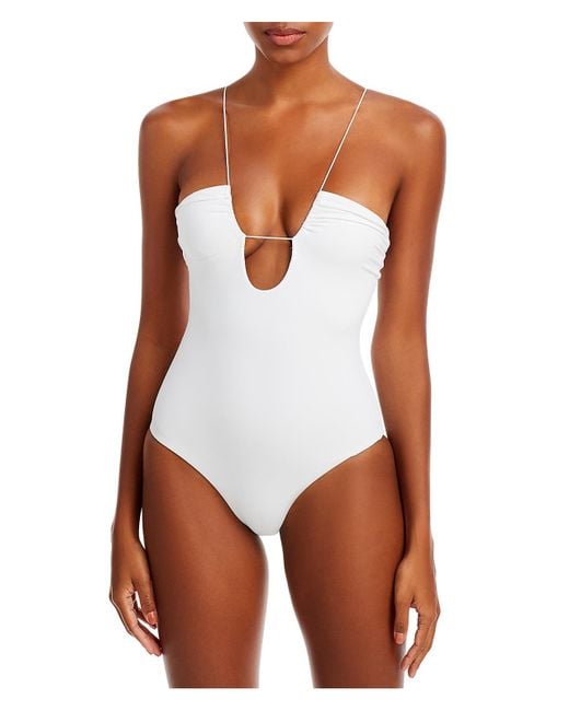 JADE Swim White Solid Nylon One-piece Swimsuit
