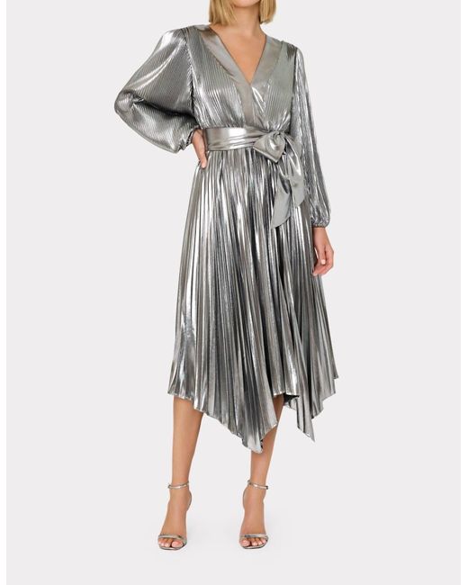 MILLY Gray Liora Pleated Dress