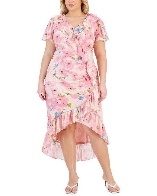 Taylor Pink Plus Ruffled Long Maxi Dress