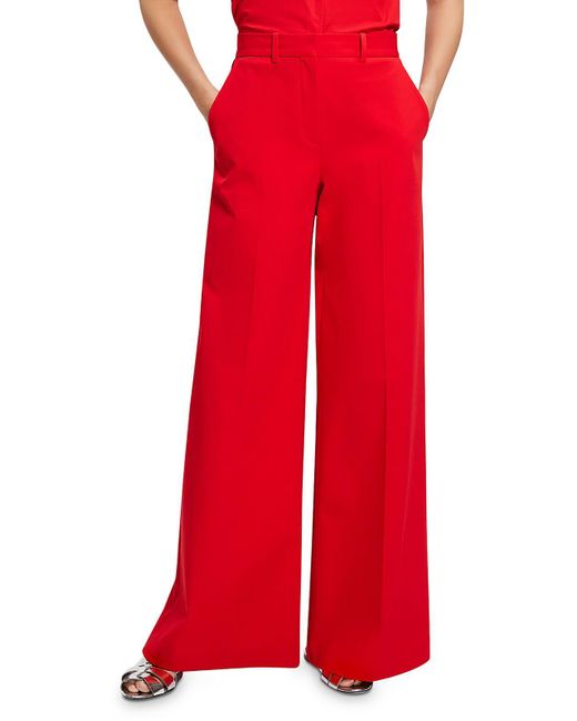 Theory Red High Rise Stretch Wide Leg Pants