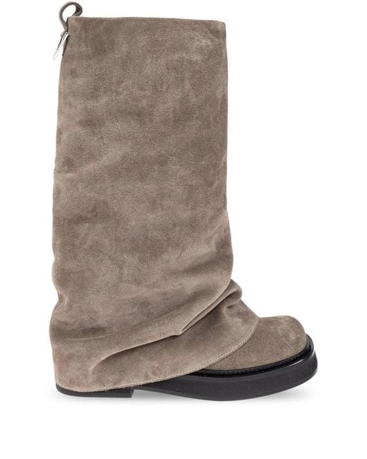 The Attico Brown Slouchy Suede Boots With Sole