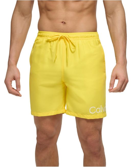 Calvin Klein Yellow Beachwear Logo Swim Trunks for men