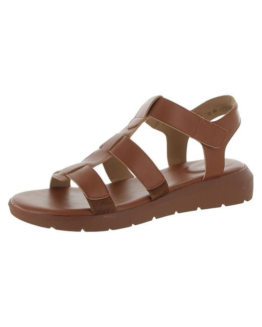 Rockport Brown Abbie Faux Leather Casual T-strap Sandals