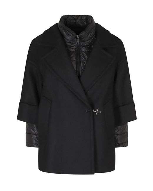Fay Black Double-Breasted Removable Down Lining Wool-Blend Cape