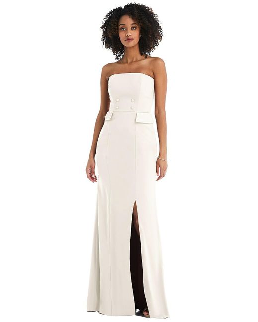 After Six White Strapless Tuxedo Maxi Dress With Front Slit