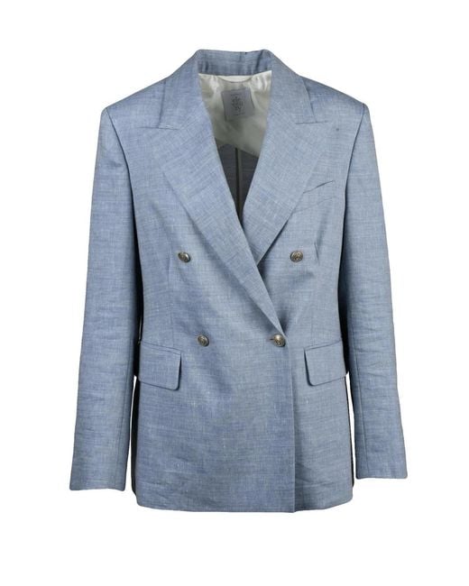 Eleventy Blue Light Double-Breasted Linen Wool Jacket