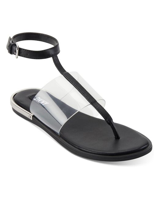 DKNY Black Ava Leather Ankle Strap Thong Sandals