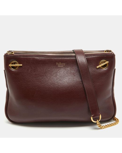 Mulberry Brown Burgundy Leather Winsley Shoulder Bag