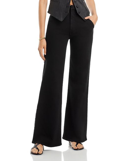 Mother Black High Rise Solid Wide Leg Jeans