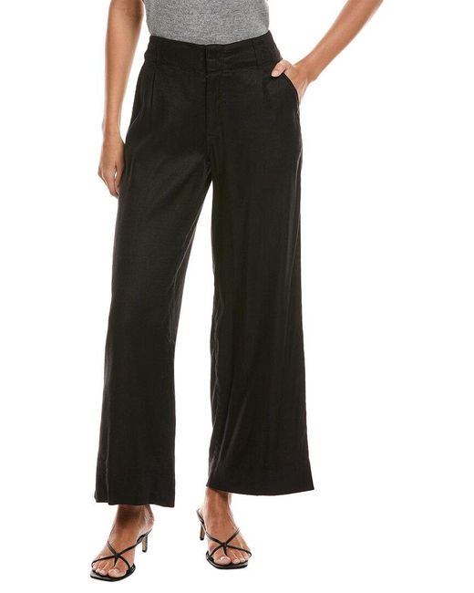 NYDJ Black Linen-Blend Petite Mona Wide Leg Trouser Jean
