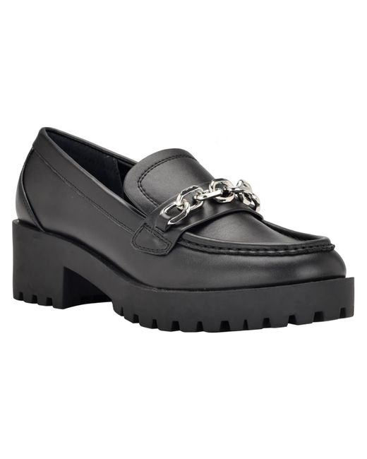 Calvin Klein Black Faux Leather Laceless Loafers