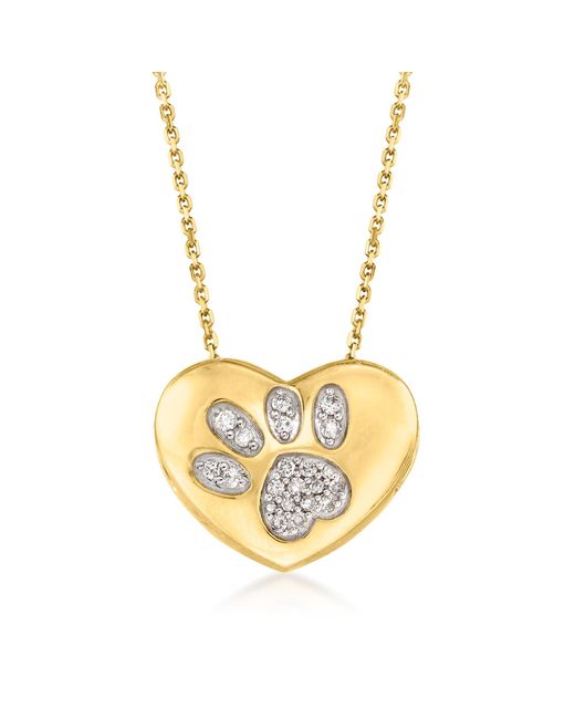 Ross-Simons Multicolor Diamond Paw Print Heart Pendant Necklace