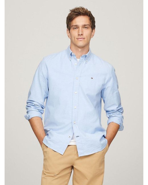 Tommy Hilfiger Blue Regular Fit Solid Stretch Oxford Shirt for men