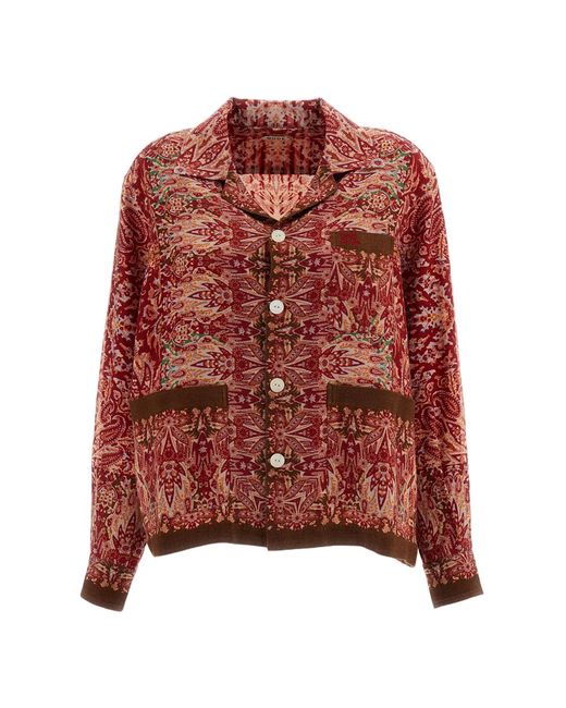 Bode Red Multi Arrowleaf Floral Wool Casual Shirt