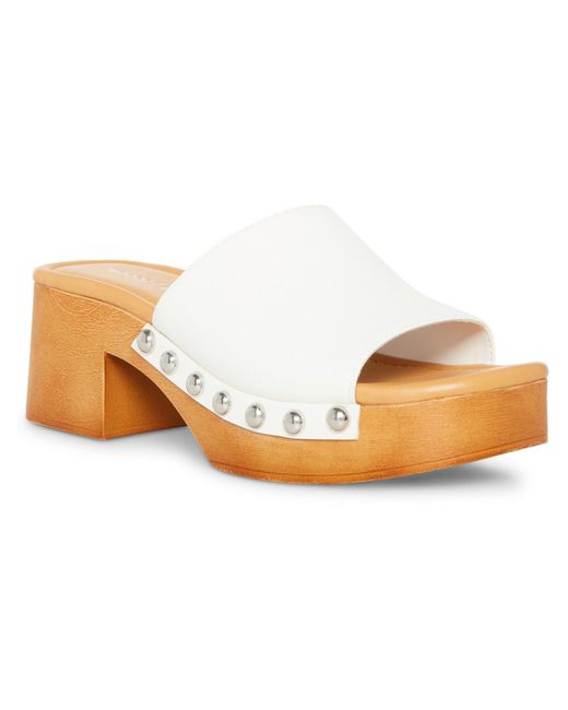 Madden Girl Natural Hilly Faux Leather Studded Slide Sandals