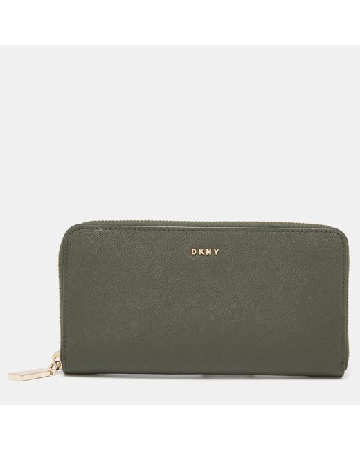 DKNY Green Leather Zip Around Wallet