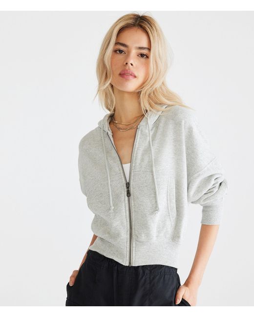 Aéropostale Solid Cropped Fullzip Hoodie in White Lyst