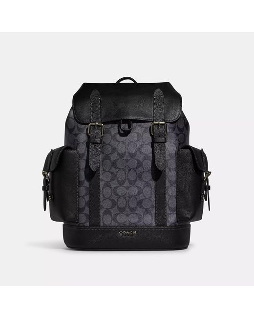 COACH Black Hudson Backpack In Signature Canvas