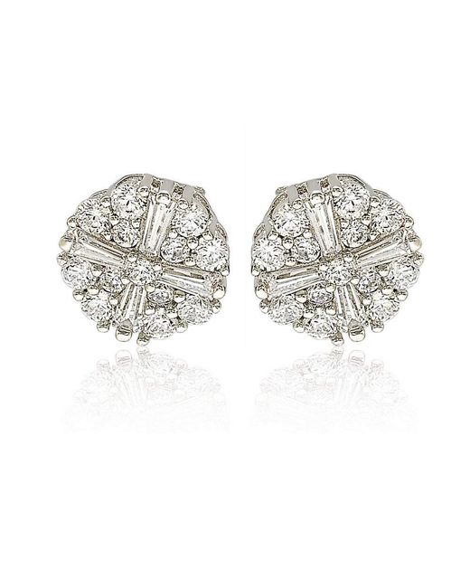 Suzy Levian White Sterling Silver Cubic Zirconia Fancy Cluster Stud Earrings